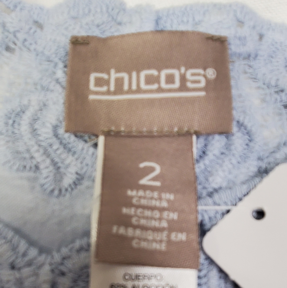 Chico's NWT Women's Blue Ombre Lace Trim Embroidered Boho Pullover Tunic Large - Picture 2 of 10